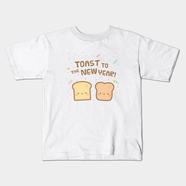 Cute Toast To The New Year Bread Pun Kids T-Shirt by rustydoodle